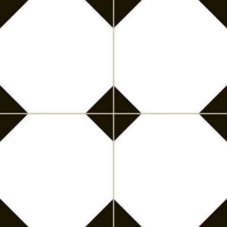Oktagonalna płytka podłogowa Nicker 45x45 cm w klasycznych kolorach czerni z bielą.